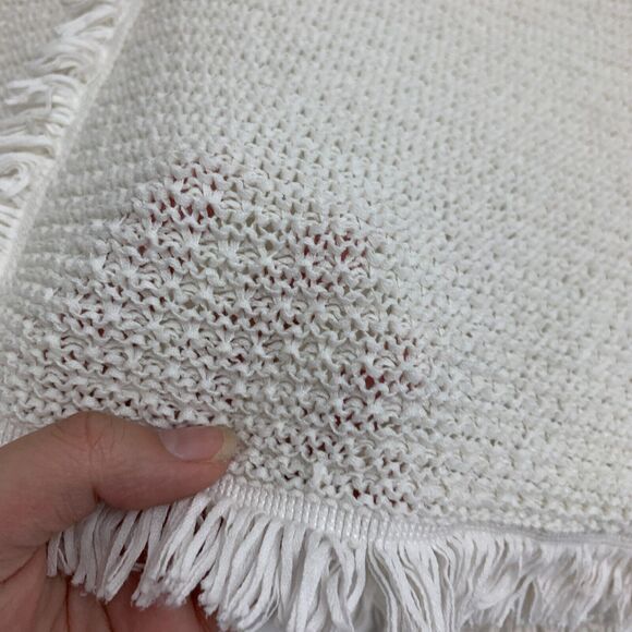 Lou & Grey Textured Weave Fringe Shirt Womens M Medium Cream Boho Mid Sleeve Top - Picture 8 of 11